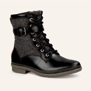 UGG Kesey Black Distressed Waterproof Shearling Winter Ankle Boots Size 8